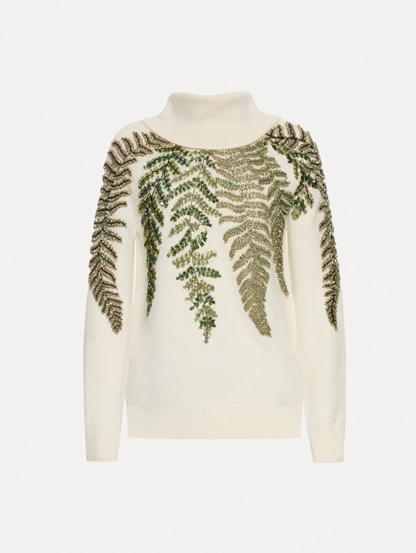 oscar de la renta Fern Crystal Embroidered Turtleneck