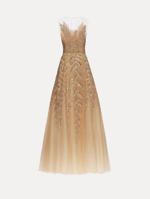 oscar de la renta Fern Embroidered Illusion Cocktail Dress