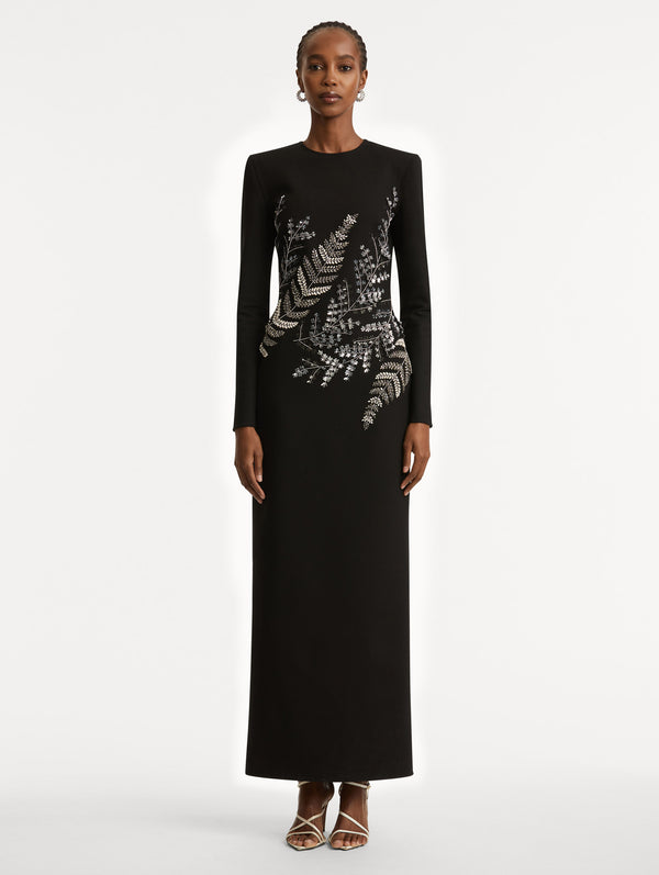 Oscar De La Renta Fern Embroidered Long Sleeve Gown