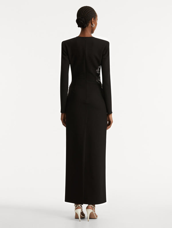 Oscar De La Renta Fern Embroidered Long Sleeve Gown