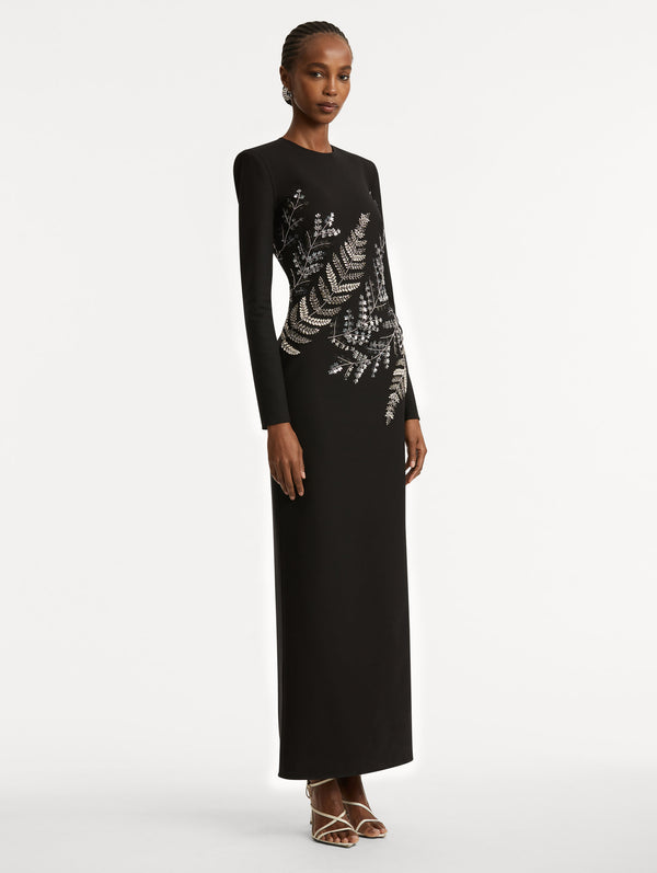 Oscar De La Renta Fern Embroidered Long Sleeve Gown