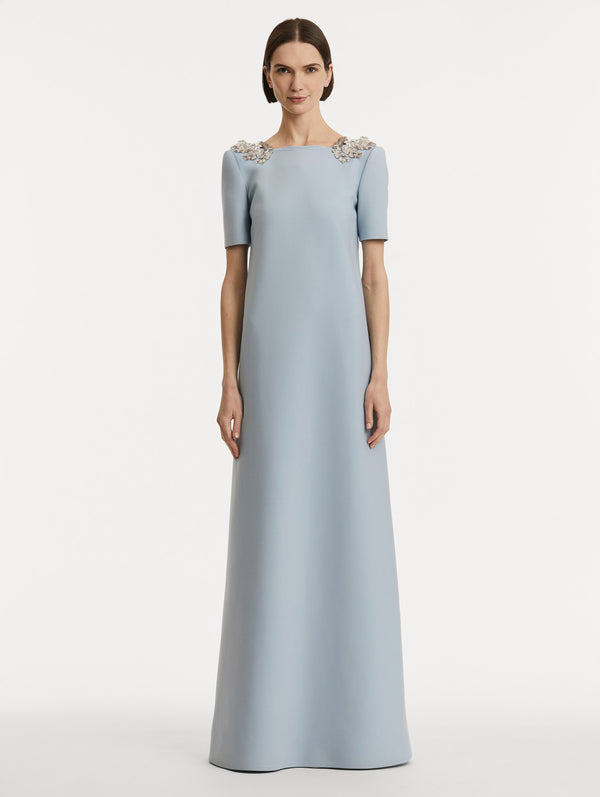 Oscar De La Renta Fern Sequin Embroidered Open Back Caftan