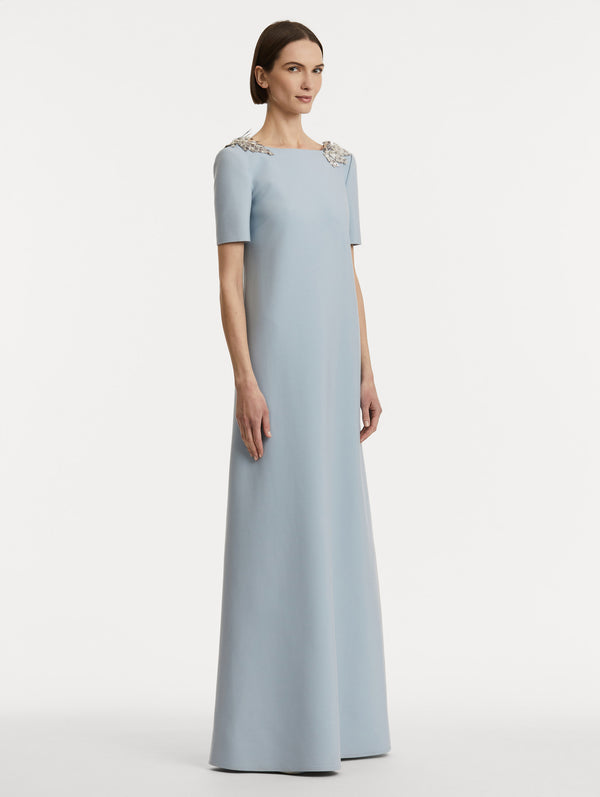 Oscar De La Renta Fern Sequin Embroidered Open Back Caftan