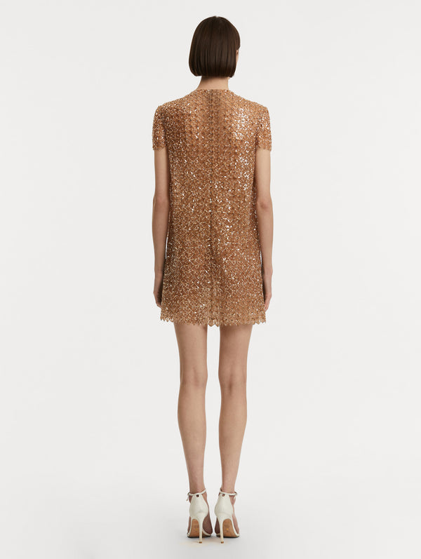 Oscar De La Renta Floral Grid Embroidered Shift Dress