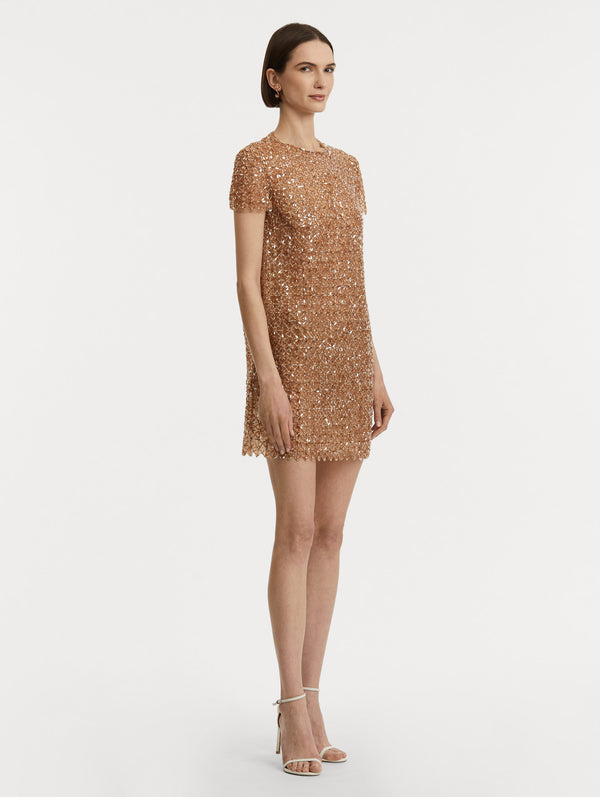 Oscar De La Renta Floral Grid Embroidered Shift Dress