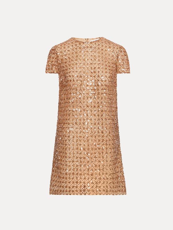 oscar de la renta Floral Grid Embroidered Shift Dress