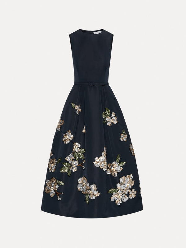 oscar de la renta Floral Sequin Embroidered Faille Dress