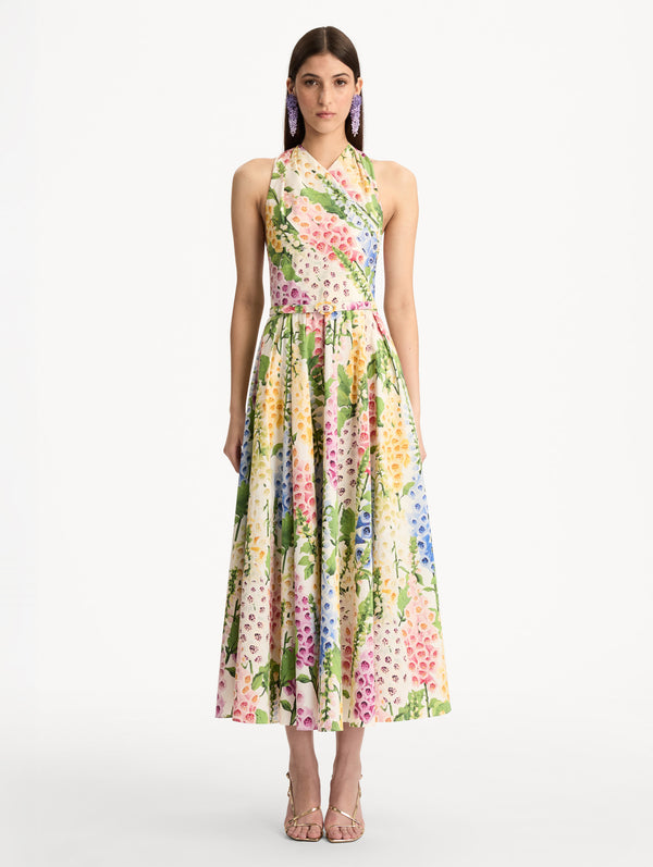 Oscar De La Renta Foxglove Cotton Poplin Halter Dress