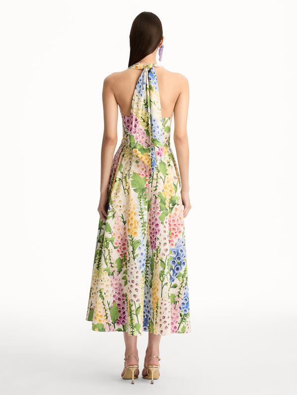 Oscar De La Renta Foxglove Cotton Poplin Halter Dress