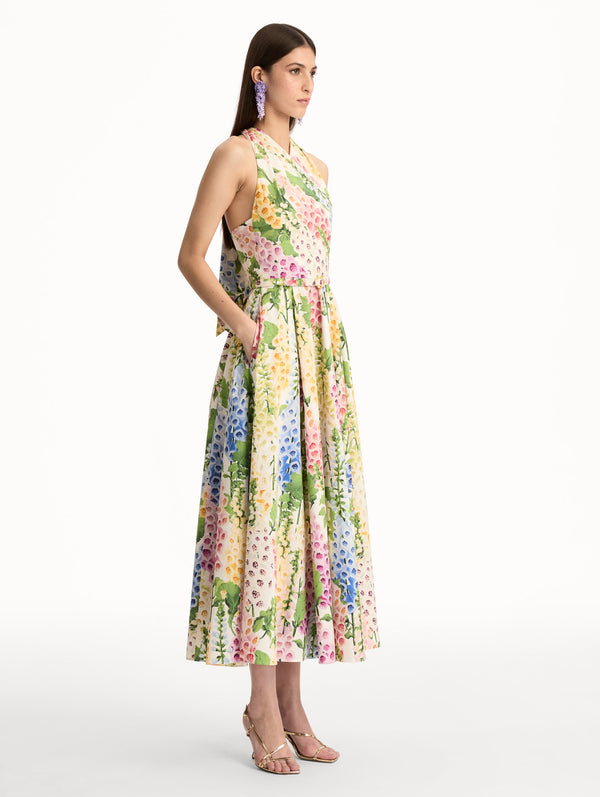 Oscar De La Renta Foxglove Cotton Poplin Halter Dress