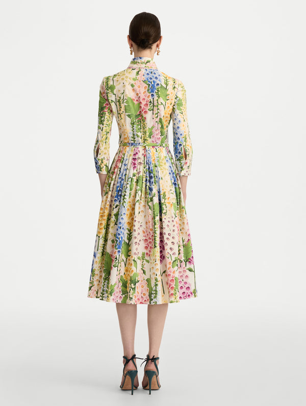 Oscar De La Renta Foxglove Cotton Poplin Tie-Neck Dress