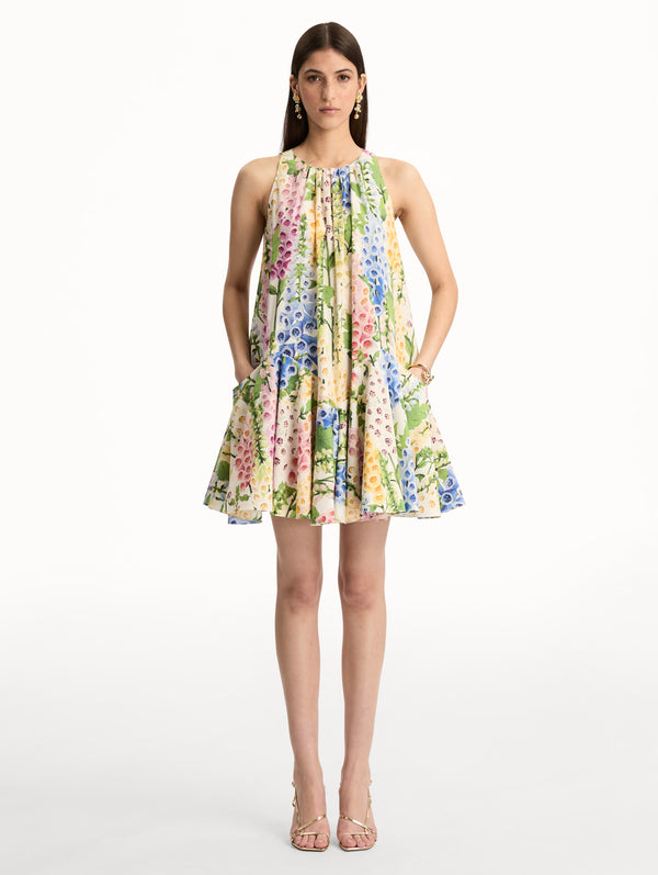 Oscar De La Renta Foxglove Cotton Poplin Trapeze Dress