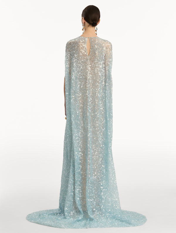 Oscar De La Renta Foxglove Embroidered Sequin Tulle Caftan