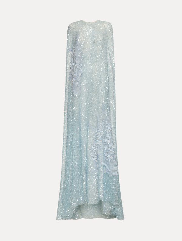 oscar de la renta Foxglove Embroidered Sequin Tulle Caftan