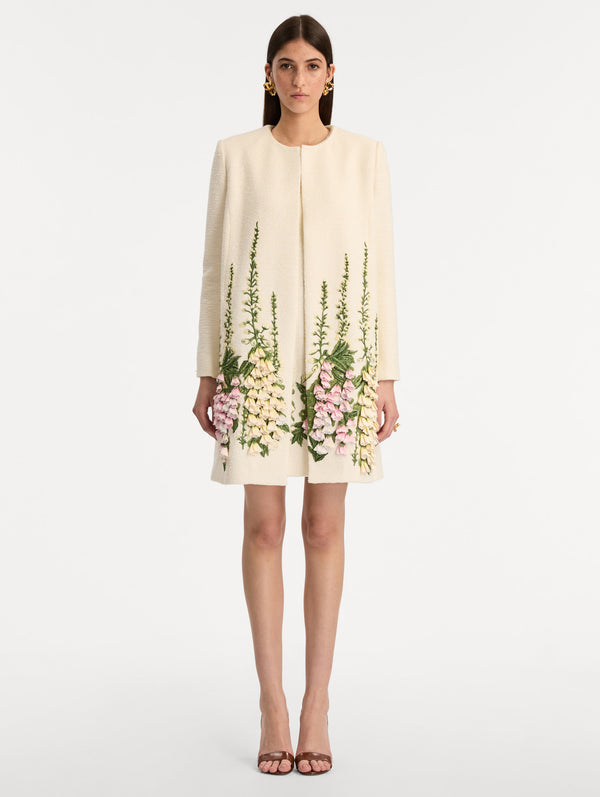 Oscar De La Renta Foxglove Embroidered Tweed Jacket