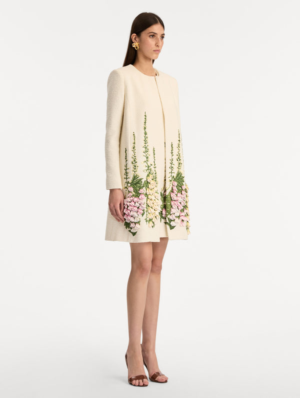 Oscar De La Renta Foxglove Embroidered Tweed Jacket