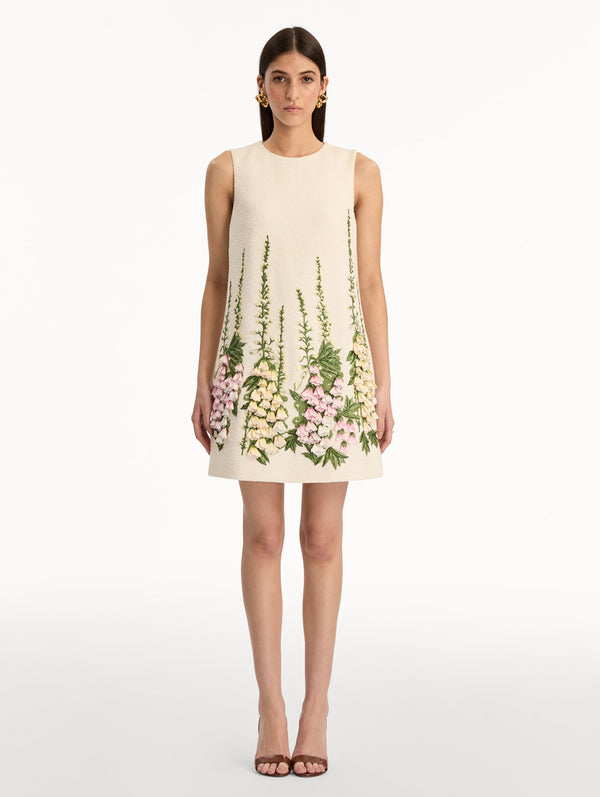 Oscar De La Renta Foxglove Embroidered Tweed Shift Dress