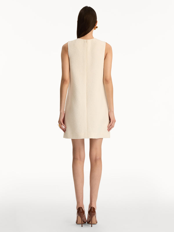 Oscar De La Renta Foxglove Embroidered Tweed Shift Dress