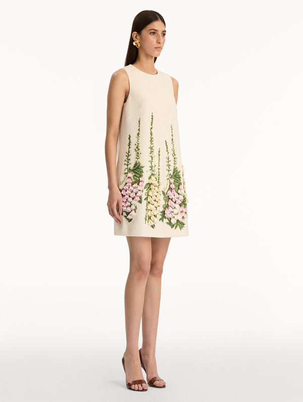 Oscar De La Renta Foxglove Embroidered Tweed Shift Dress