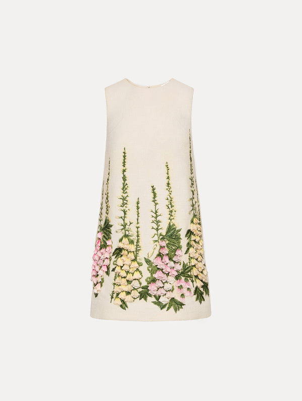 oscar de la renta Foxglove Embroidered Tweed Shift Dress