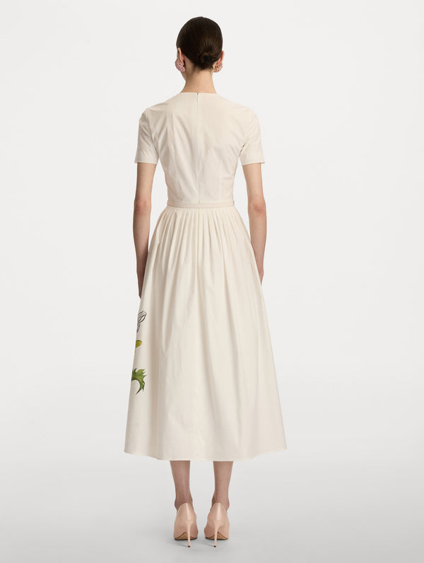 Oscar De La Renta Foxglove Sketch Cotton Poplin Dress