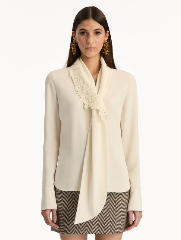 Oscar De La Renta Foxglove Tie-Neck Georgette Blouse