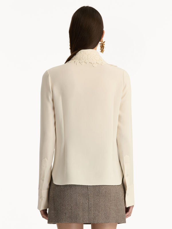 Oscar De La Renta Foxglove Tie-Neck Georgette Blouse
