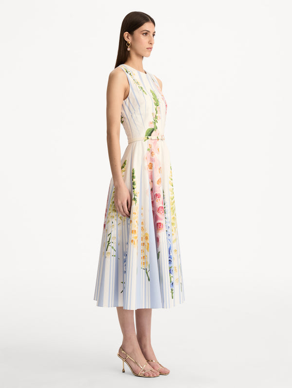 Oscar De La Renta Foxglove Trompe L’oeil Cotton Poplin Dress