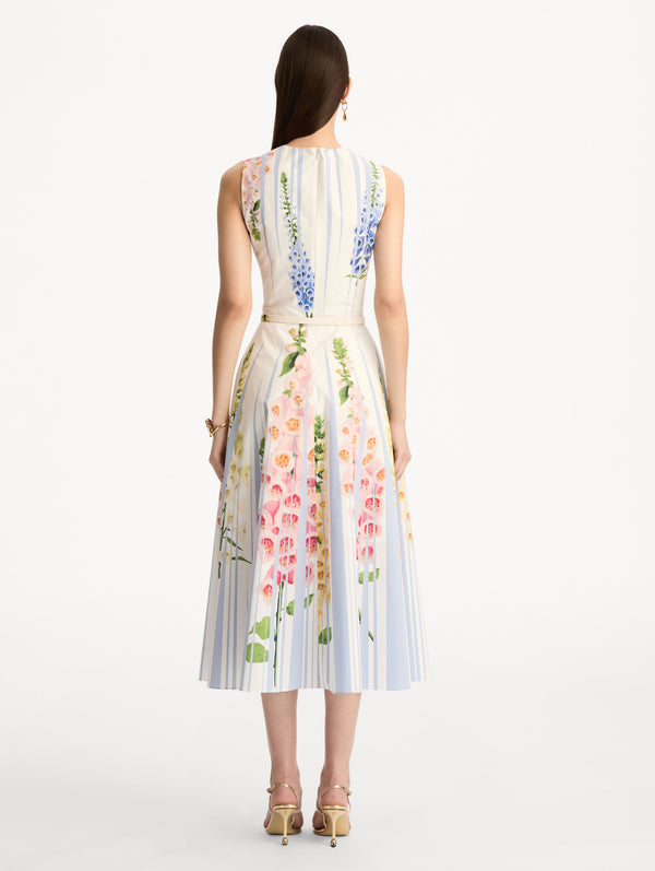Oscar De La Renta Foxglove Trompe L’oeil Cotton Poplin Dress