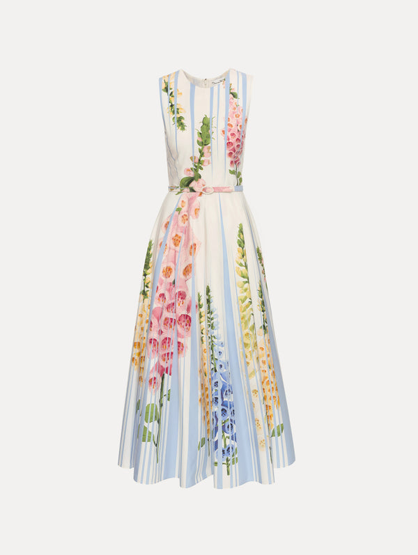 oscar de la renta Foxglove Trompe L’oeil Cotton Poplin Dress
