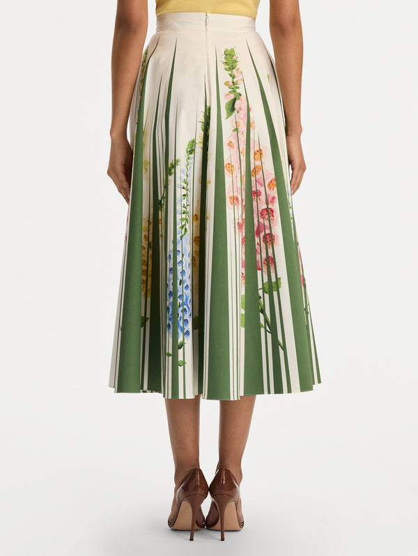 Oscar De La Renta Foxglove Trompe L’oeil Cotton Poplin Skirt