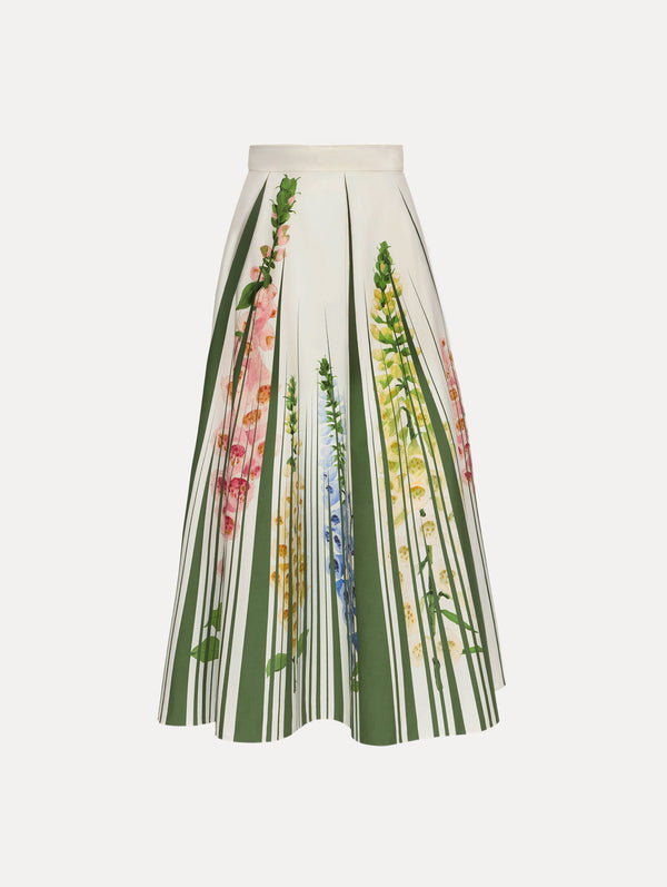 oscar de la renta Foxglove Trompe L’oeil Cotton Poplin Skirt