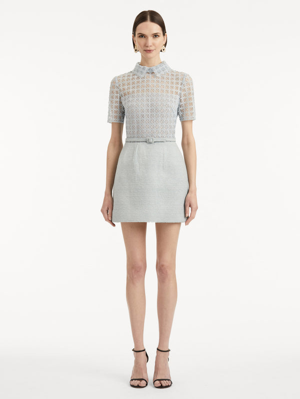 Oscar De La Renta Geometric Floral Guipure Tweed Dress