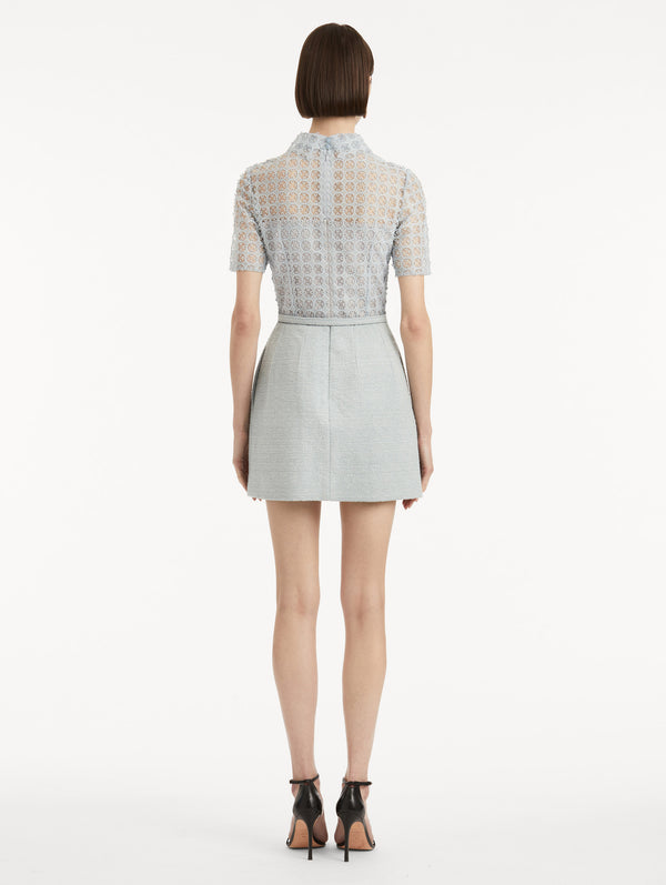 Oscar De La Renta Geometric Floral Guipure Tweed Dress