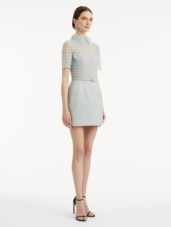 Oscar De La Renta Geometric Floral Guipure Tweed Dress