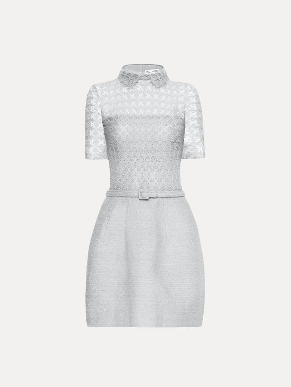 oscar de la renta Geometric Floral Guipure Tweed Dress