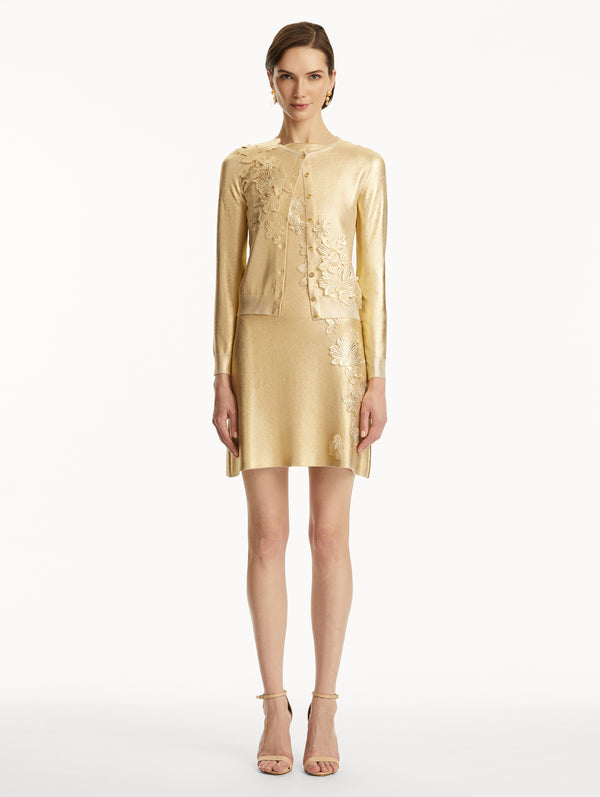 Oscar De La Renta Gold Foil Cherry Blossom Cardigan