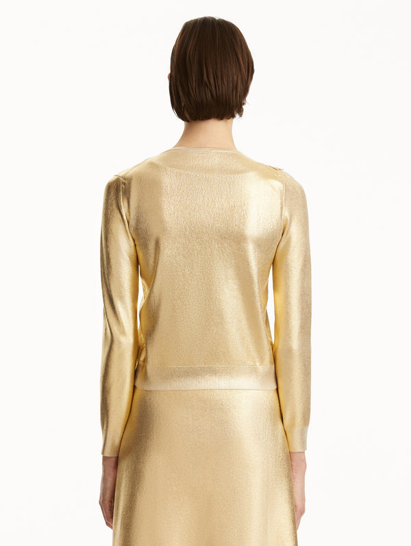 Oscar De La Renta Gold Foil Cherry Blossom Cardigan