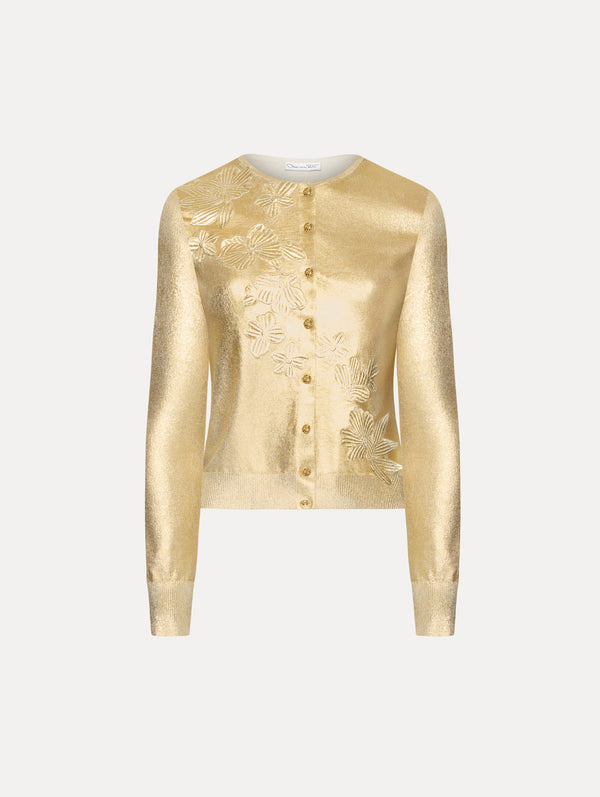 oscar de la renta Gold Foil Cherry Blossom Cardigan