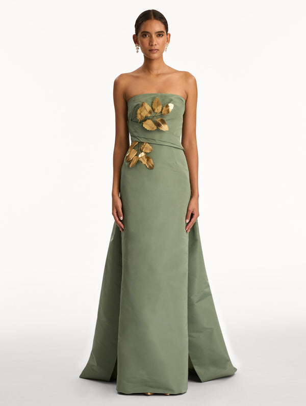 Oscar De La Renta Gold Leaf Embroidered Faille Gown