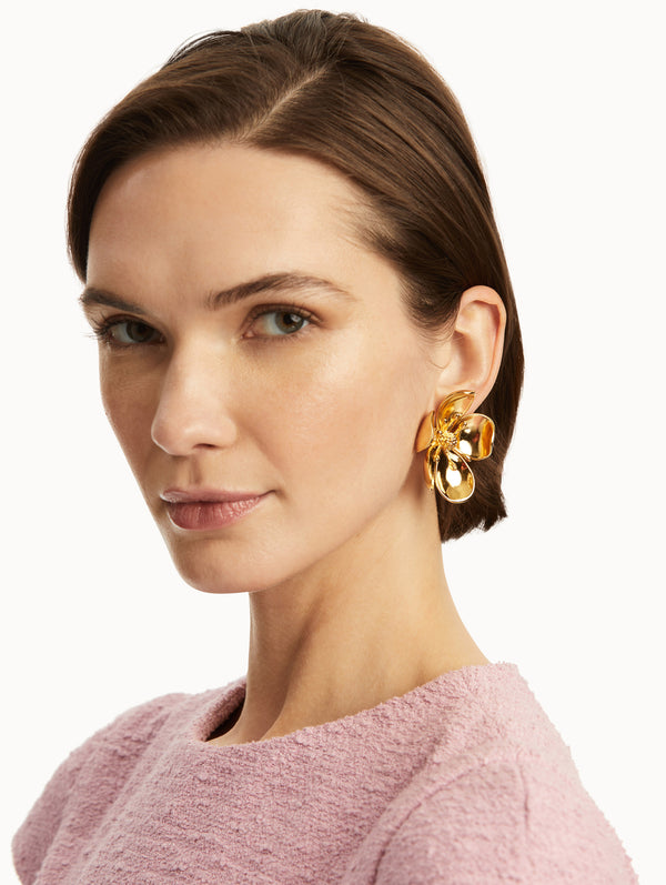 Oscar De La Renta Large Cherry Blossom Clip-On Earrings