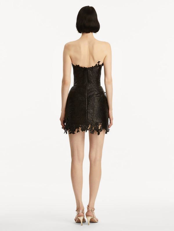 Oscar De La Renta Metallic Cherry Blossom Embroidered Dress