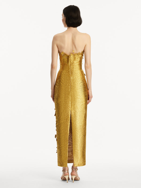 Oscar De La Renta Metallic Cherry Blossom Embroidered Gown