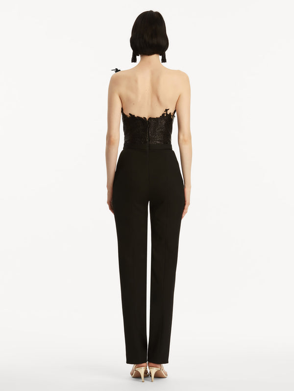 Oscar De La Renta Metallic Cherry Blossom Embroidered Jumpsuit