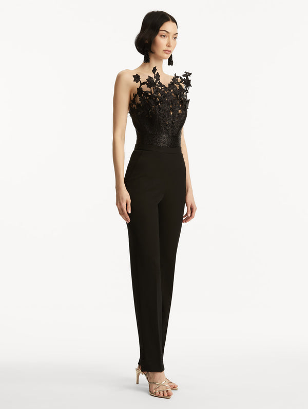 Oscar De La Renta Metallic Cherry Blossom Embroidered Jumpsuit