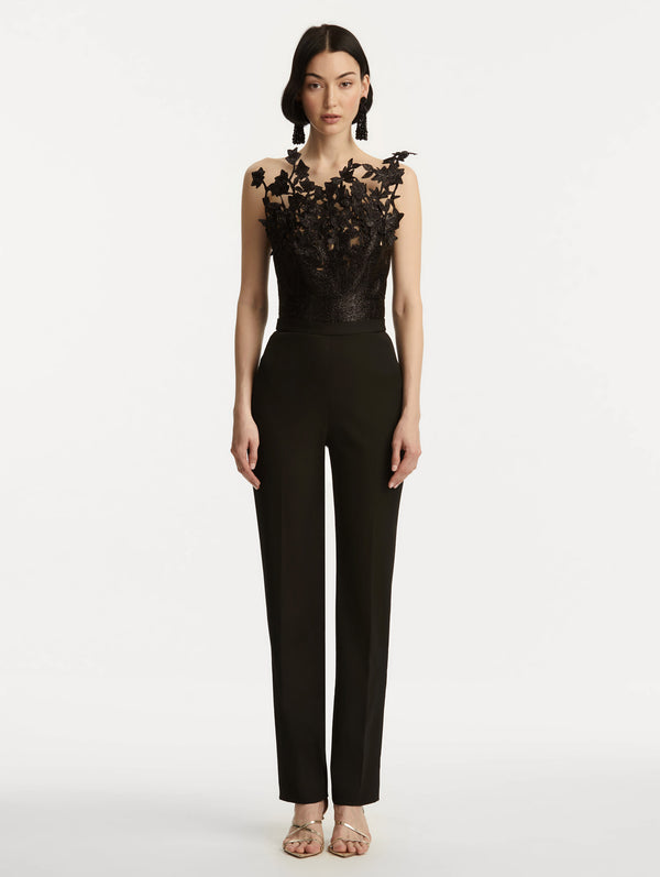 Oscar De La Renta Metallic Cherry Blossom Embroidered Jumpsuit