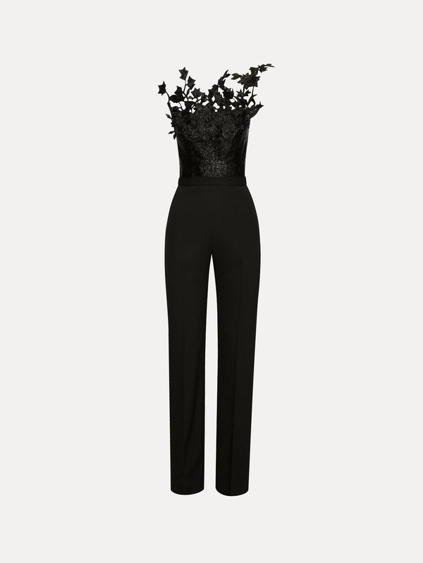 oscar de la renta Metallic Cherry Blossom Embroidered Jumpsuit