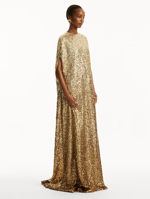 Oscar De La Renta Metallic Ombré Sequin Embroidered Caftan