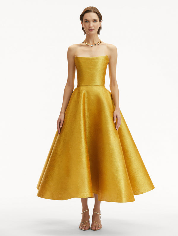 Oscar De La Renta Metallic Threadwork Cocktail Dress