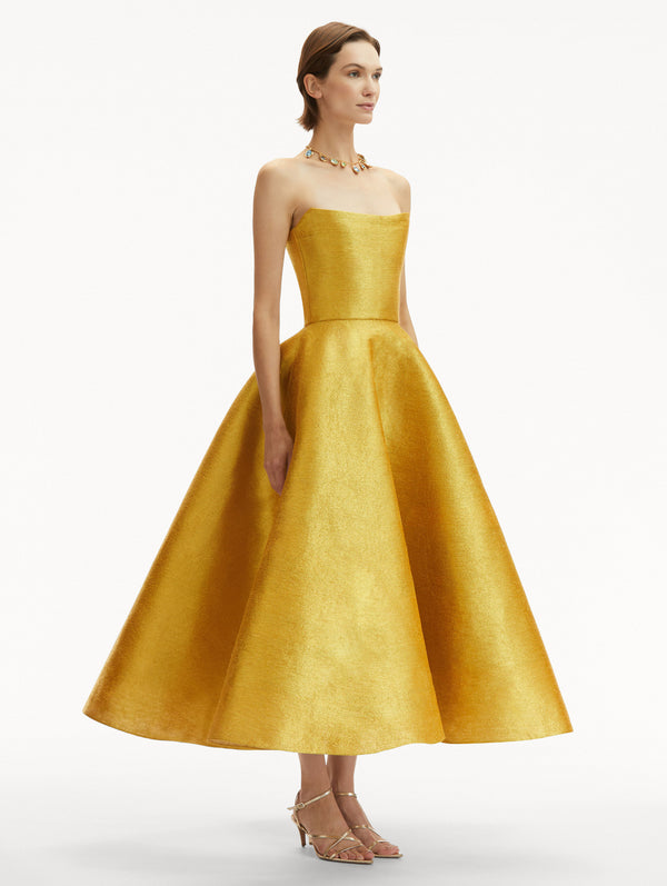Oscar De La Renta Metallic Threadwork Cocktail Dress